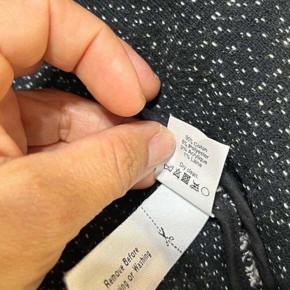 J.Crew Women's Boucle Tweed Cardigan Blazer Black White Size Large Hook & Eye - Picture 5 of 7